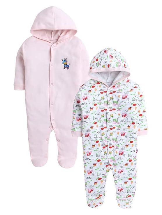 Hooded Rompers/Sleepsuits/Jumpsuit/Night Suits for Baby Boys & Girls, Infants, New Borns Pack of 2 Pec-image-0
