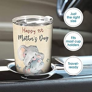 First Mothers Day Gifts For New Mom, Daughter From Baby, Sister, Son - 1st Mothers Day Coffee Mug - Elephant 20oz Double Wall Vacuum Insulated Tumbler With Lid for Woman First Mothers Day Gifts For New Mom Daughter From Baby Sister Son 1st Mothers Day Coffee Mug Elephant 20oz Double Wall Vacuum Insulated Tumbler With Lid for Woman