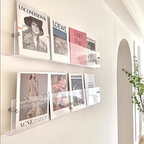 Duvindd 02 2 Pack Acrylic Magazine Holder Rack Brochure Holder Wall Mount 24 Inch Clear Hanging Magazine Rack Floating Bookshelf cover