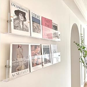 DuvinDD 2 Pack Acrylic Magazine Holder Rack Brochure Holder Wall Mount 24 inch Clear Hanging Magazine Rack Floating Bookshelf for Literature Pamphlet Organizer for Room Office, with Mounting Kit