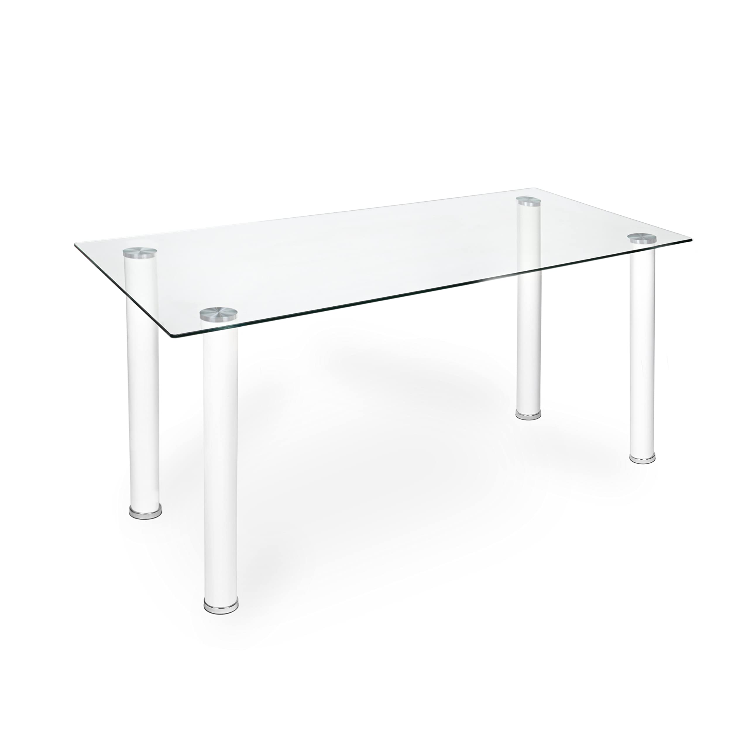 duehome Mesa de Comedor Blanca, Mesa de Cristal para Cocina, Medidas Mesa Moderna salón: 140 cm Largo x 80 cm Ancho x 75 cm Alto
