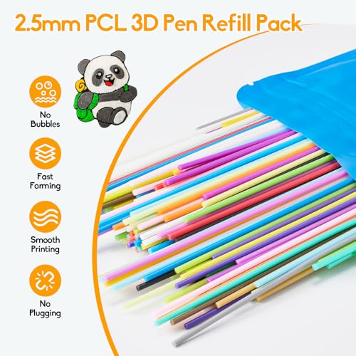 Yungden 250 Stück 3D Stift Filament für 3Doodler Start+ Stift, 25 Farben 2,5 mm PCL Niedrige Drucktemperatur 3D Druck Stift Nachfüllpack, jede Farbe 10 Stück