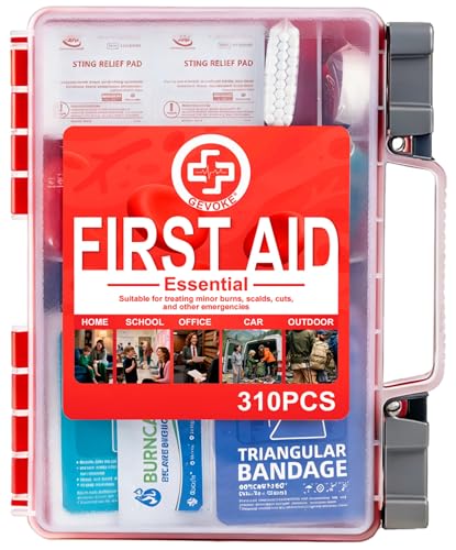 Gevoke Professional First Aid Kit - 310 Piece HardCase Medical Kit for Home Car Camping Travel Hiking Truck Office Sports Vehicle & Outdoor Emergencies