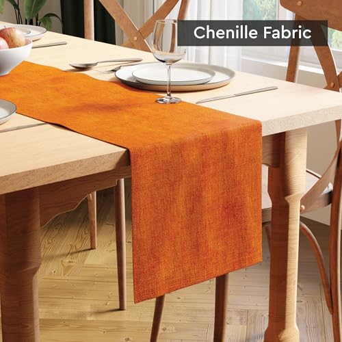 Image of Encasa XO Dining Table Runner for 4 to 6 Seater | 28x150 cm | Orange | Chenille Fabric | Machine Washable