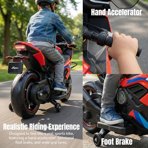 Image of Baybee BTR Baby Battery Operated Bike for Kids with Hand Accelerator USB Bluetooth, Rechargeable Rideon Toy Bike with RGB LED Light & Music, Baby Electric Bike for Kids 3+ Years Boys Girls (Red)