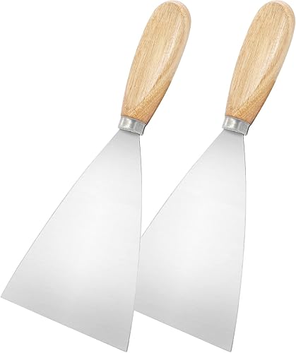 Miniatura 6 de Cuchillo de masilla, 2 raspadores de metal de 3 pulgadas, cuchillos de mango de madera para paneles de yeso, calcomanías, papel de pared, parches,