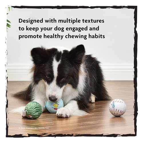 Peanuts for Pets Snoopy The Athlete Multi-Material Dog Ball Toy, 3-Pack - Squeaky, Interactive Dog Toys with Multiple Textures, Perfect for Fetch and Chew - Featuring Snoopy and Woodstock Designs - Thumbnail 5
