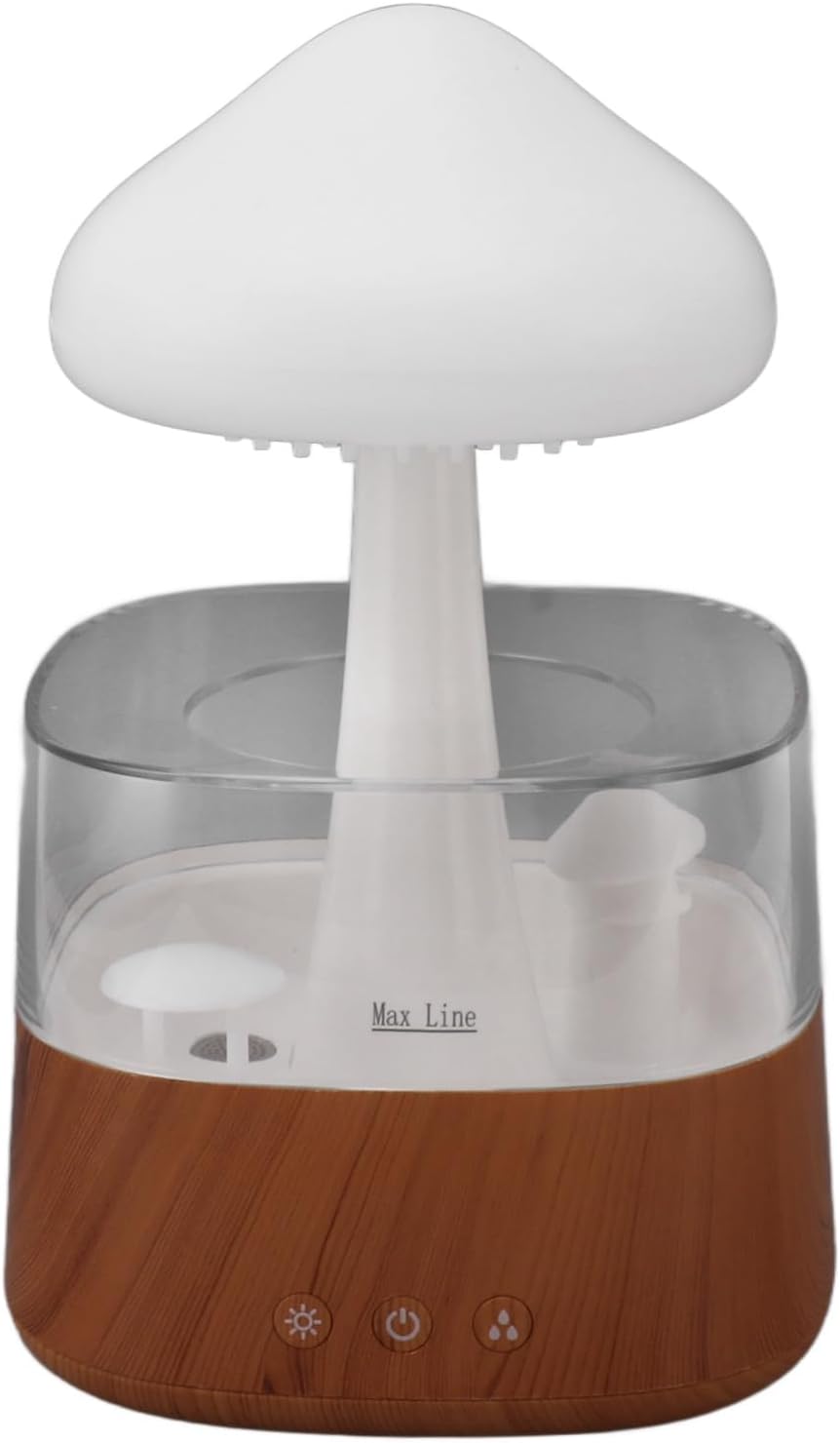 Fydun Rain Humidifier Night Light, Wood Grain Raindrop Humidifier Colorful Light, Bedside Mushroom Humidifiers Mushroom Rainforest Aromatherapy Machine Home Rain Landscape