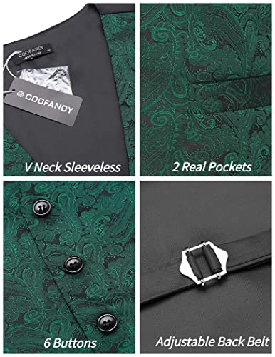 Coofandy Jacquard Paisley Suit Vest Set For Men Formal Waistcoat Set With Necktie Pocket Dark Green, Small #TOP4
