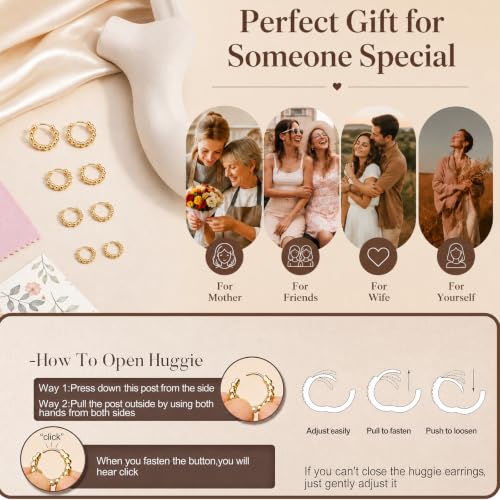 4 Pairs 5 6 7 8 mm Tiny Huggie Tragus Hoop Earrings Beaded 14K Gold Plated - image 7
