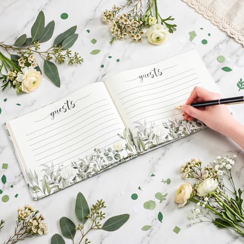 Image of Patelai Bridal Shower Guest Book Sage Green Wedding Anniversary Party Decorations Bridal Shower Leather Guest Book with Pen, 112 Pages