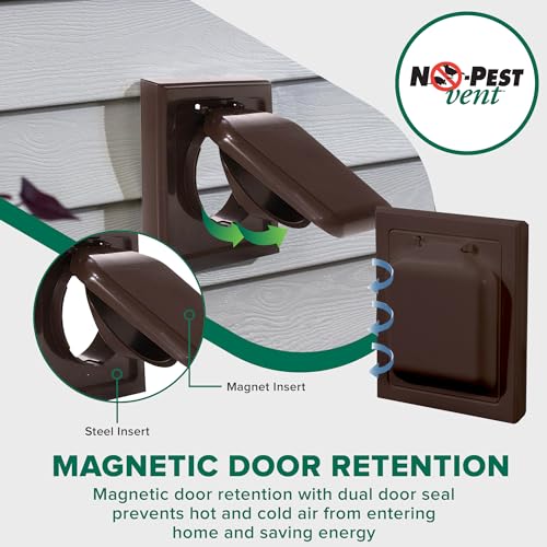 Image of NO-PEST VENT Dual Door Dryer Vent Cover 4 Inch Outdoor, Made in USA, Highest UV-Resistant Plastic, No Lint-Collecting Screen (Brown, 4 inch Plastic Vent With Collar)