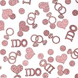 BUDICOOL Bridal Shower Decorations-240pcs Glittering Rose Gold Diamond Ring,Glitter I Do Letter and...