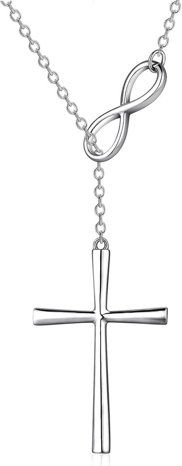 18K White Gold Crose Rose Infinity Necklace for Women s925 Sterling Silver Infinity Rose Flower Cross Pendant Necklace Jewelry for Women