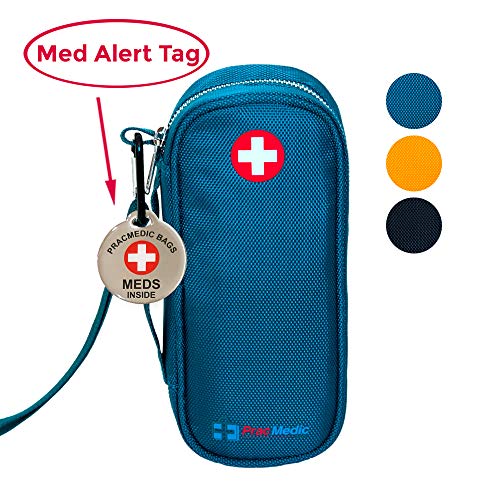 PRACMEDIC EpiPen Medicine Case for Emergencies - Fashionable, Insulated, Teal, 8â€ - Storage Bag Holds 2 EpiPens, Auvi Q, Antihistamine and Medicine - Easy Access (with Alert Tag)