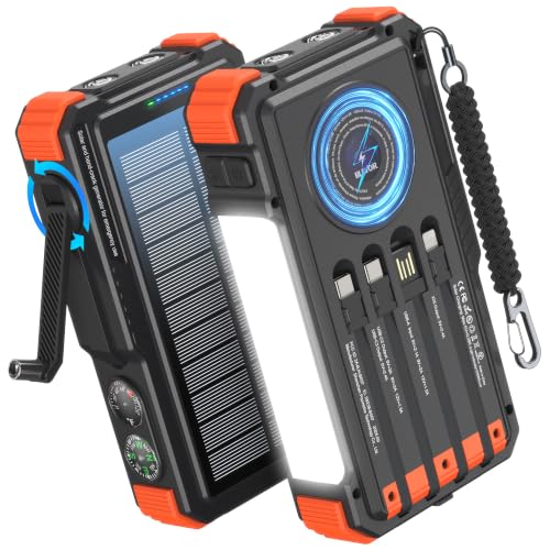 BLAVOR Solar Power Bank with Hand Crank and 4 Cables...