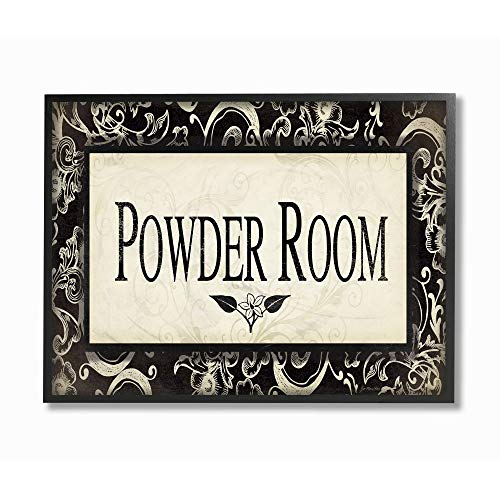Stupell Industries Powder Room Beige Bathroom Black Framed Wall Art,