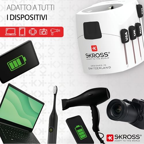 Image of SKROSS - 1.103145 | Pro | Universal Travel Adapter 2-3 Pole for Schuko. Voltage and Rated Power: 100V - 630W / 250V - 1575W - Protection against electric shocks