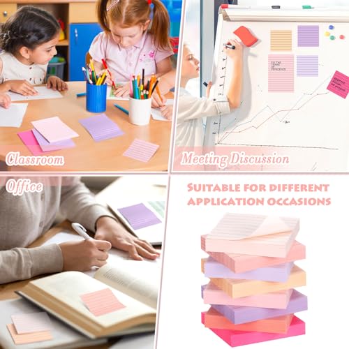 Image of Yexiya 64Pcs Lined Sticky Notes 4x6'' 3x3'' Self Stick Notepad Pastel Color