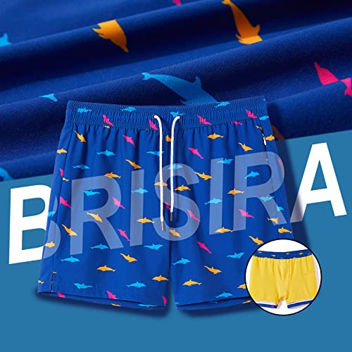 Image of BRISIRA Mens Swim Trunks Swim Shorts Quick Dry 5 inch Inseam Beach Shorts with Compression Liner and Zipper Pocket