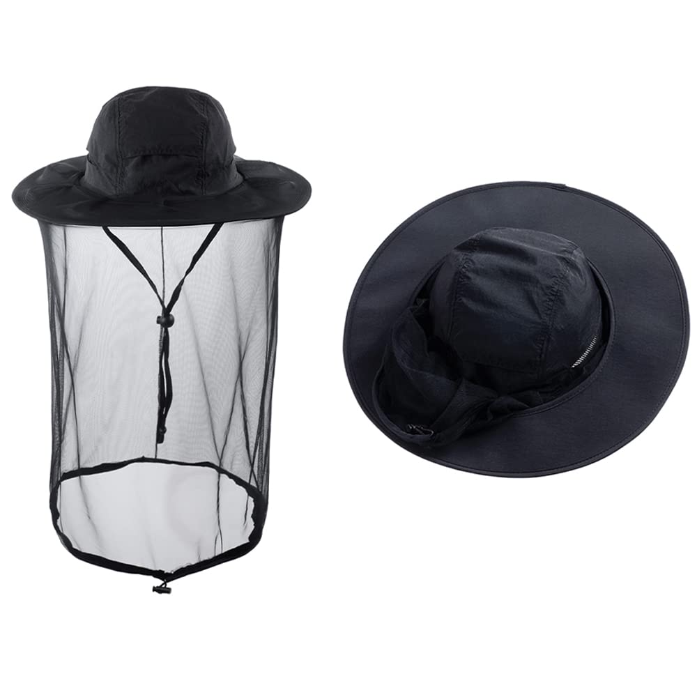 Hunterbee Unisex Black Mosquito Net Hat Bug Insect Hats With Netting Beekeeper Beekeeping Bee Veil Hat Safari Hiking Gardening Mesh Cap Hood