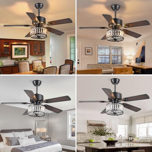 Kviflon Chandelier Ceiling Fans With Lights, Crystal Ceiling Fan With Remote, 48 Inch Farmhouse Fandelier Ceiling Fan For Living Room Dining Room Bedroom thumb #7
