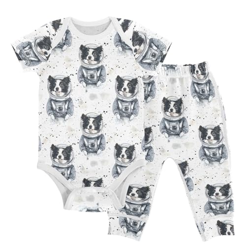 vvfelixl Border Collie Astronaut Baby Bodysuits Set,Baby Layette Sets Unisex Short Sleeve Babys Pants Sets 6-9M