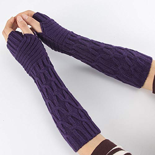 Fingerlose Handschuhe Für Frauen,Frauen Fingerless Fäustlinge Stripe Twist Solid Color Warm Gestrickter Langer Handschuh Herbst Winter Arm Ärmel Handgelenkschutz 30Cm,Lila,Einheitsgröße Cover