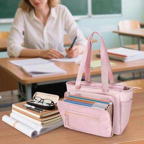 Image of Teacher Tote Bag for Women, Laptop Bag with Accordion File Organizer | Briefcase with File Organizer Compartment, Padded Laptop Sleeve, Large Capacity Teacher Work Bag Office Essential