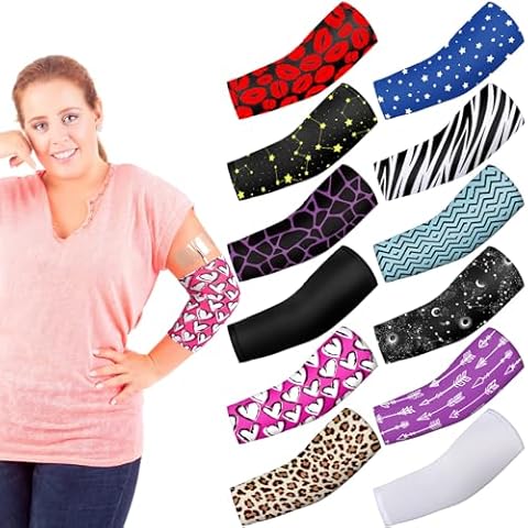 Cuffbow 12 Pcs PICC Line Sleeve Cover for Adults PICC Line Sleeve Protector Reusable PICC Nursing Sleeve Breathable Arm Cast Cover Elastic Line Sleeve for PICC Nursing Supplies (Stylish) Cover