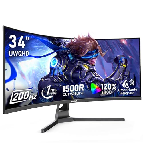 Gawfolk Moniteur ultra-large de 34 pouces 1500R incurvé 200 Hz Moniteur pour ordinateur de jeu, 21:9 UWQHD (3440x1440),128% sRGB, Adaptive Sync, Haut-parleur...