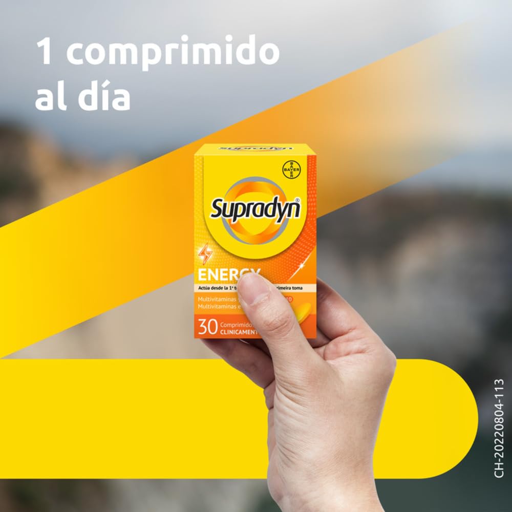 Supradyn Energy Multivitamínico para hombres y mujeres, Complejo Vitamínico Con Efecto Energía, 13 Vitaminas, 9 Minerales Y Coenzima Q10, Sin sabor, Amarillo, 30 Comprimidos