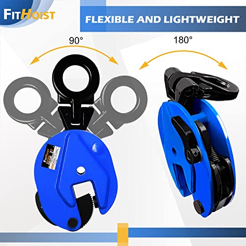 Fithoist Vertical Plate Clamp | 4400Lbs Load Capacity Lifting Clamp | Jaw Opening 1 Inch | 2Ton Heavy Duty Plate Clamp For Lifting And Transporting #TOP2