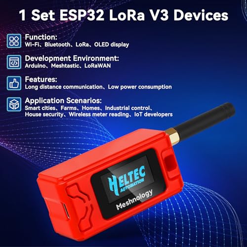 Image of ESP32 LoRa V3 Development Board + 1100mAh Battery + Protect Case + USB Charger Cable Set - with 915MHz Antenna and SX1262 LoRa V3 Devices for Meshtastic Arduino LoRawan IOT (N30,4-in-1,Red)