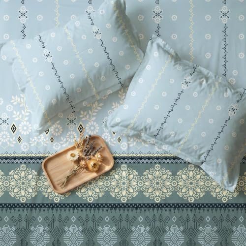Image of Urban Space Serene 100% Cotton bedsheet for Single Bed, 200 TC Single Bed Sheet, Cotton bedsheet with 1 Pillow Cover (58 x 90 inches, Origami Teal Grey)