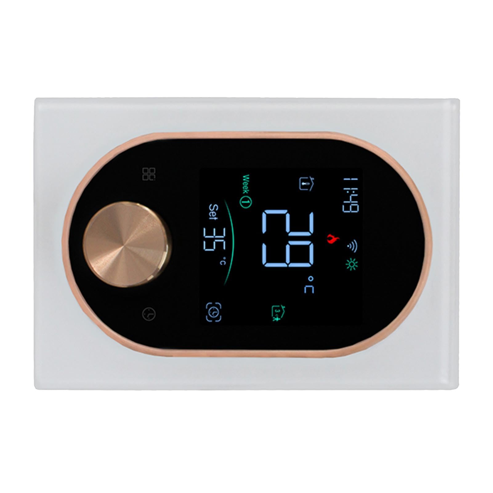 Inteligentny termostat pokojowy regulator temperatury 2,4 GHz do ogrzewania elektrycznego aplikacja mobilna ekran dotykowy i sterowanie pokrętłem tygodniowo programowalny głos (White)