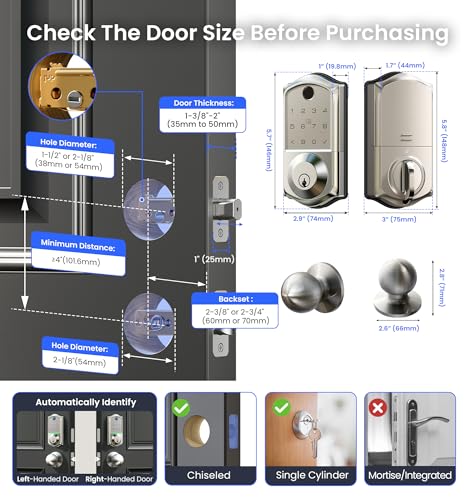 Veise VE017-K Fingerprint Smart Lock with 2 Knobs, App Control, Keyless Entry Front Door L - image 8