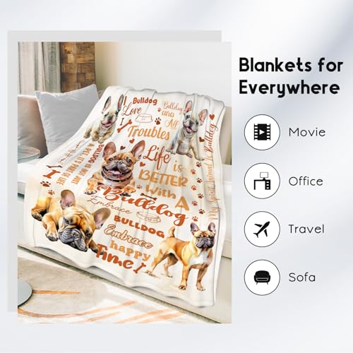 Bulldog Blanket, Bulldog Lovers Gift, Cute Soft Throw Gifts for Girls Boys Women, Cozy Flannel Throw Blankets for Couch Office, 40"x50"