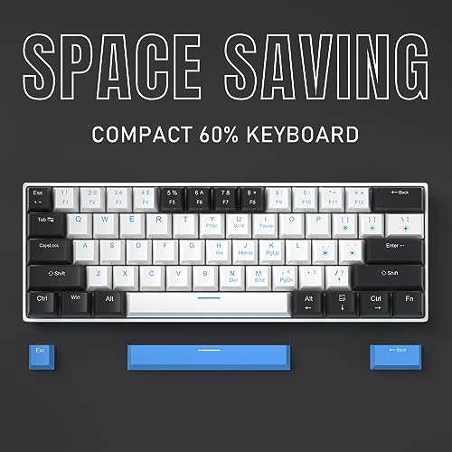 60% Mechanical Gaming Keyboard,Mixed Color Keycaps Gaming Keyboard with Brown Switches, Detachable Type-C Cable Mini Keyboard with Blue LED Light for PC/Laptop - Image 4