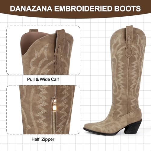 Image of Knee High Cowgirl Boots Women Wide Calf Rhinestones Cowboy Boots Lady Pointed Toe Chunky Heel Embroidered Sparkly Boot With Side Half Zip Country Sparkle Boot Size 6-11