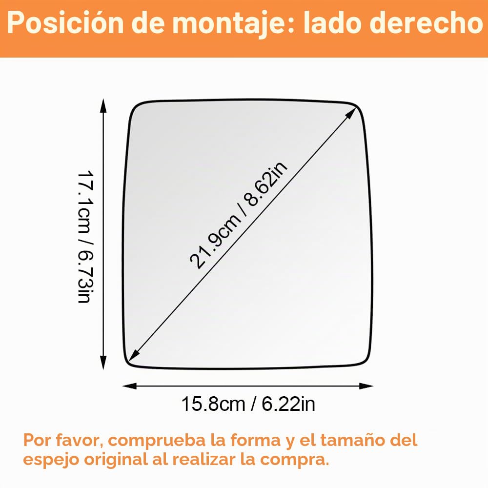 SENZEAL Cristal de Retrovisor Calefactable Lado del Pasajero para Opel Combo C 2001-2011 (Derecha)
