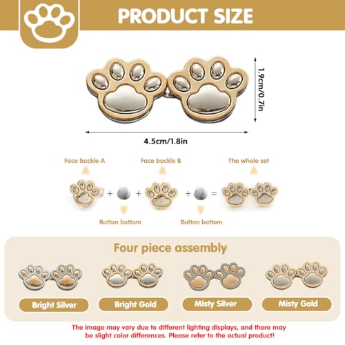 Image of SANNIDHI 4Pcs Waist Tightener Buttons Buckles for Women, Cute Fashion Metal Cat Paw-shape Waist Reducer Button Fashion Size Reducer Buckle for Trouser, Skirt, Jeans