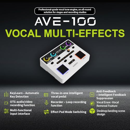AUDOTA AVE-100 Multi-Effect Vocal Processor - Triple Intelligent Loop Cancellation, OTG Audio Interface for Singers, Podcasters, Live Streaming & Home Studio