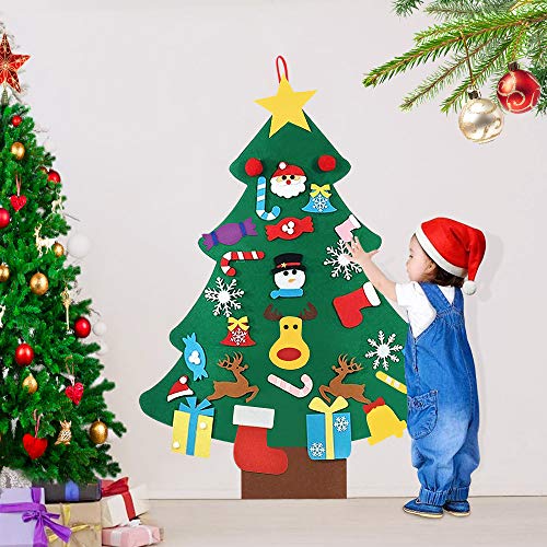 AFASOES Arboles de Navidad de Fieltro para Pared 94 cm con 25 Adornos Arbol Navidad Fieltro 3D Pino de Fieltro Navideños Arbol Navidad Fieltro DIY para Niños Manualidades + Una Cuerda para Colgar