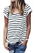 Tuesdays2 Women's Round Neck Black And White Striped Short Sleeve T-shirt ((L/US8))
