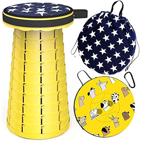 ALEVMOOM Upgraded Collapsible Stool Telescoping Stool with Cushion, Folding Stool with Printing Portable Foldable Seat Retractable Stool Max Load 550lbs for Adults Camping Fishing Outdoor Cover