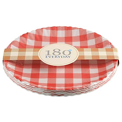 Reusable Red & White Gingham Checkered Picnic / Dinner Plate, 9 Inch Melamine, Set of 4