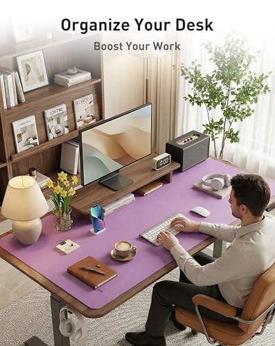 Image of Aothia Faux Leather Desk Mat - Large Mouse Pad, Non-Slip PU Leather Blotter, Waterproof Writing Surface for Office and Home (Iris Violet, 40 inch x 24 inch)