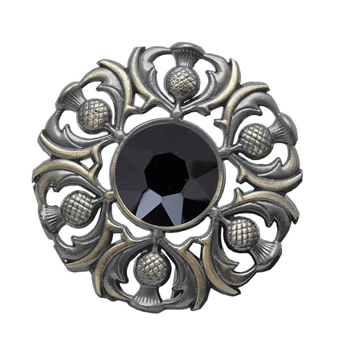 Image of Luxurious Scottish Kilt Fly Plaid Brooch - Premium Thistle Design Adorned with Sparkling Stones, Handcrafted Tartan Sash Pin, Luxurious Accessory for Women's Highland Dress