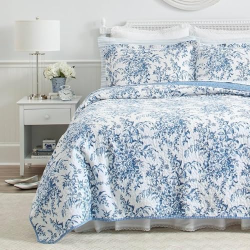 Laura Ashley Home - Bedford Collection - Luxury Premium Ultra Soft Quilt Set, Comfortable & Stylish, All Season Bedding, King, Delft